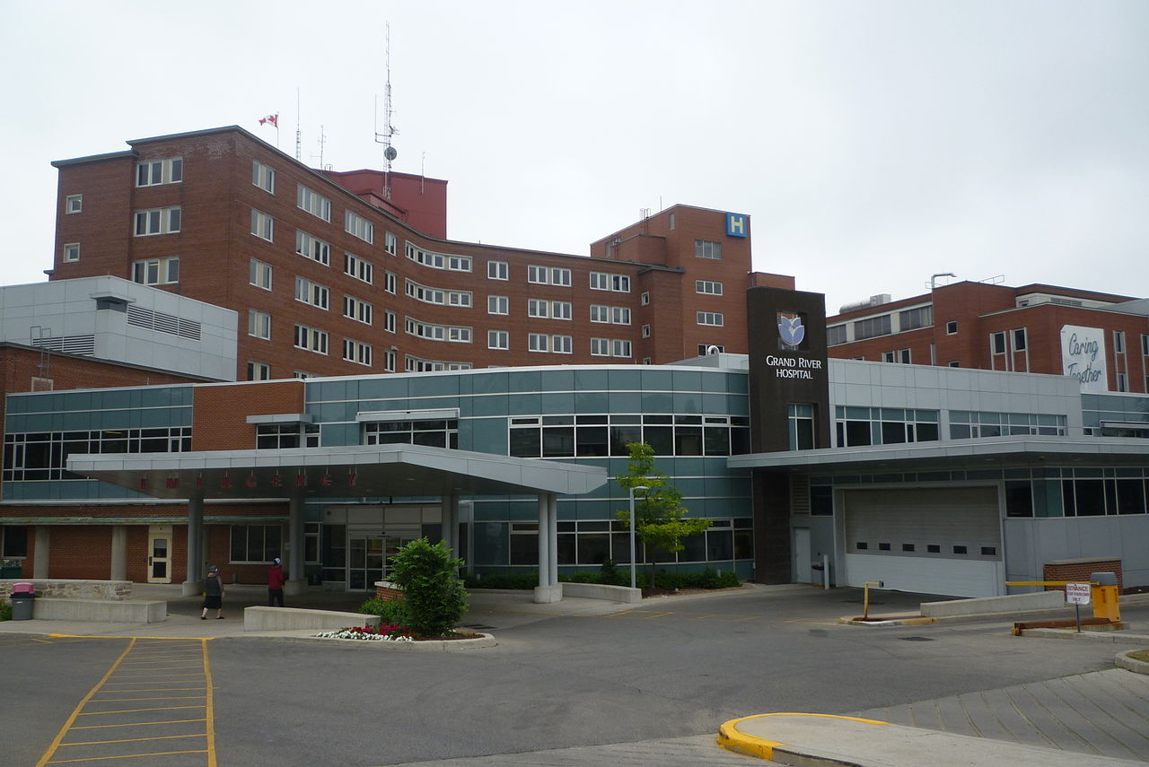 The entrance to Emergency at the KW Health Centre of the Grand River Hospital in Kitchener, Ontario, Canada