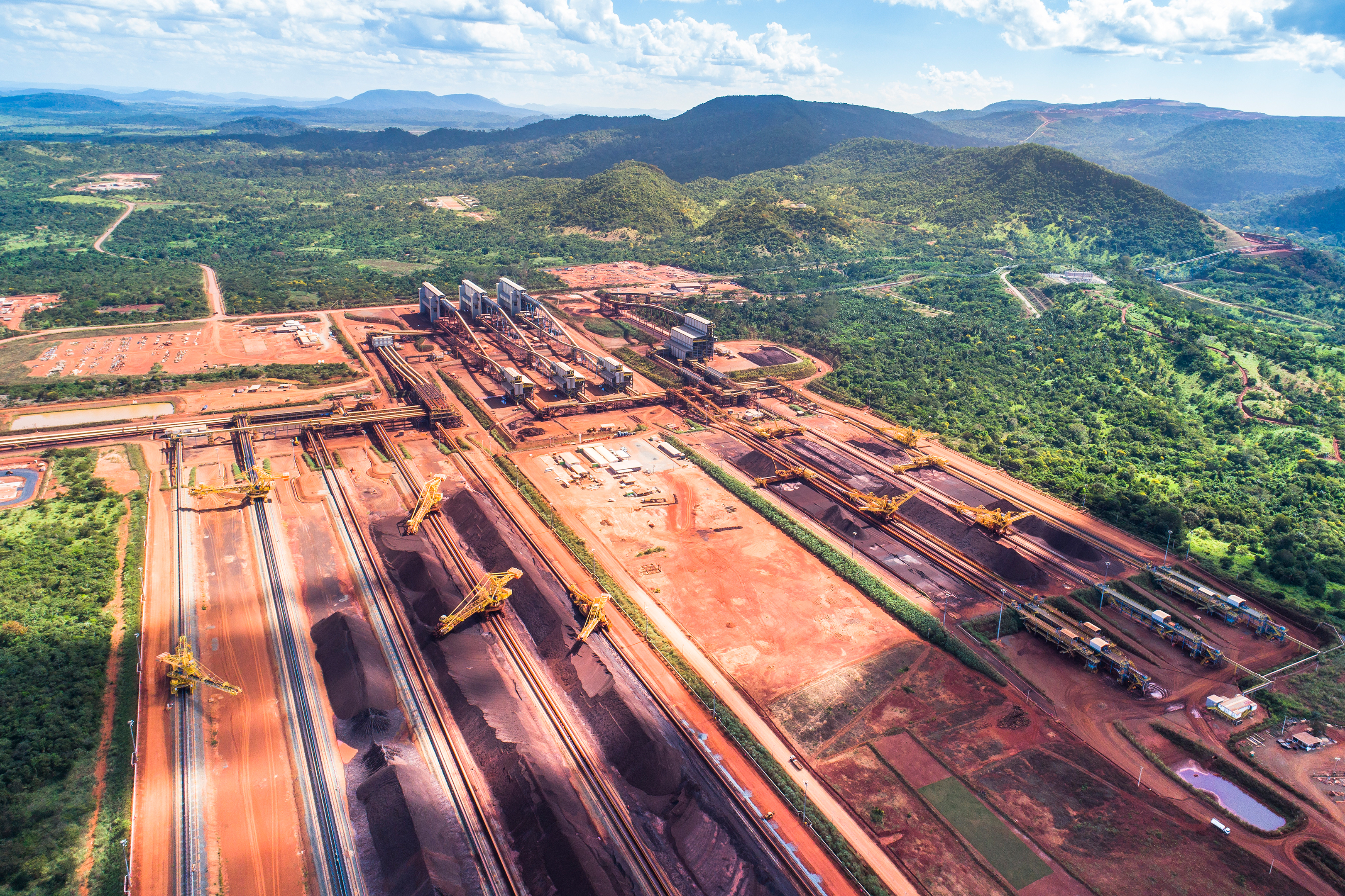 Aerial view of the mining plant and stockyard of the S11D Complex, the world's largest open-pit iron ore mine, controlled by Vale, in the Carajás region of Pará state. Ricardo Teles/ Agência Vale