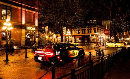Vancouver police car at night.