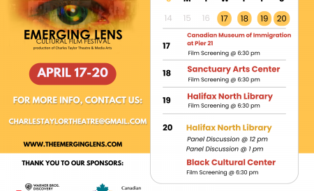 Poster for the 14th annual Emerging Lens Cultural Film Festival, Apr 17-20 in Halifax