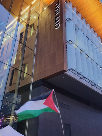 Palestine flag at city hall.