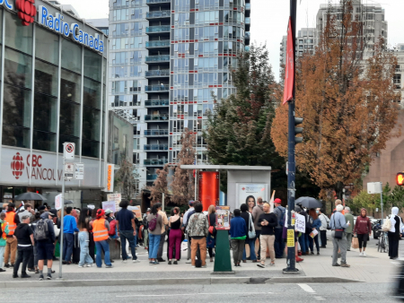 Vancouver rally with banners.