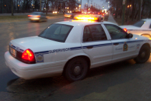 Winnipeg police car with lights flashing..