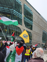 Palestine solidarity rally outside library in Surrey.