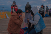 Secwépemc Matriarch Miranda Dick and her sister in a hair cutting ceremony at the TMX drill site, in October 2020. Photo: We, the Secwepemc (Facebook)