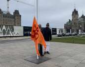 Saffron flag hoisting at Parliament Hill, Ottawa.